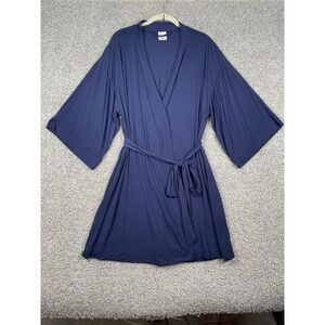 Soma Robe S/M Navy Knee Length Knit Intimates Elbow Sleeve Pockets Soft Tie Shut